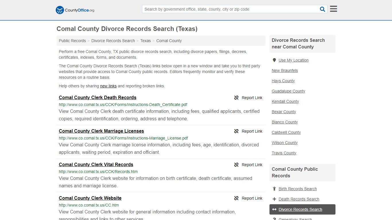 Comal County Divorce Records Search (Texas) - County Office