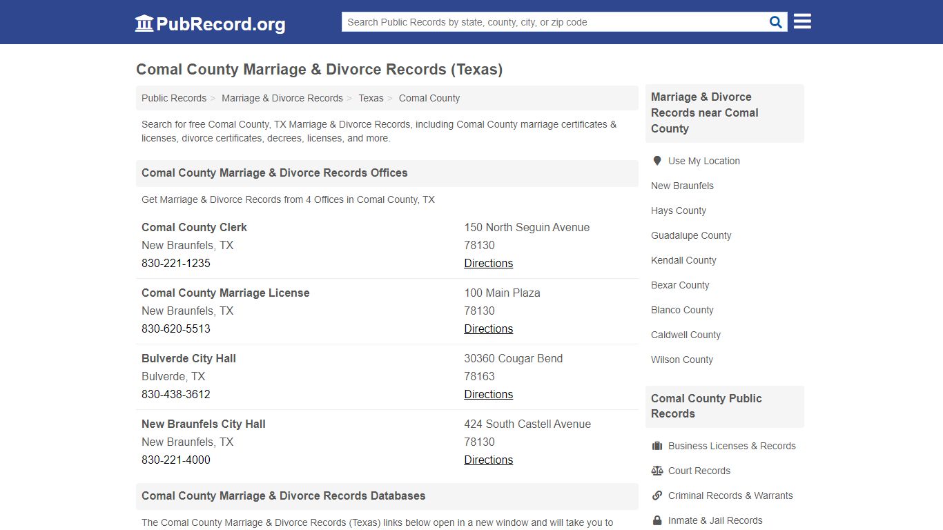 Comal County Marriage & Divorce Records (Texas)